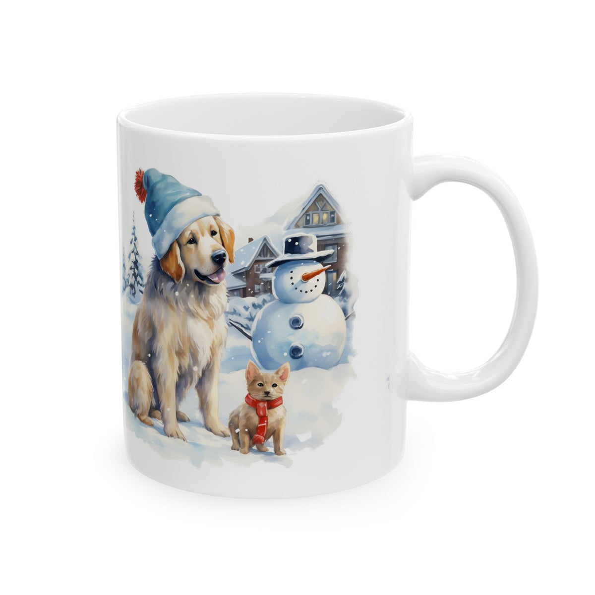 Winter Wonderland Snowman And Christmas Dogs Ceramic Mug  11oz   Item #605844