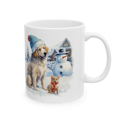 Winter Wonderland Snowman And Christmas Dogs Ceramic Mug  11oz   Item #605844