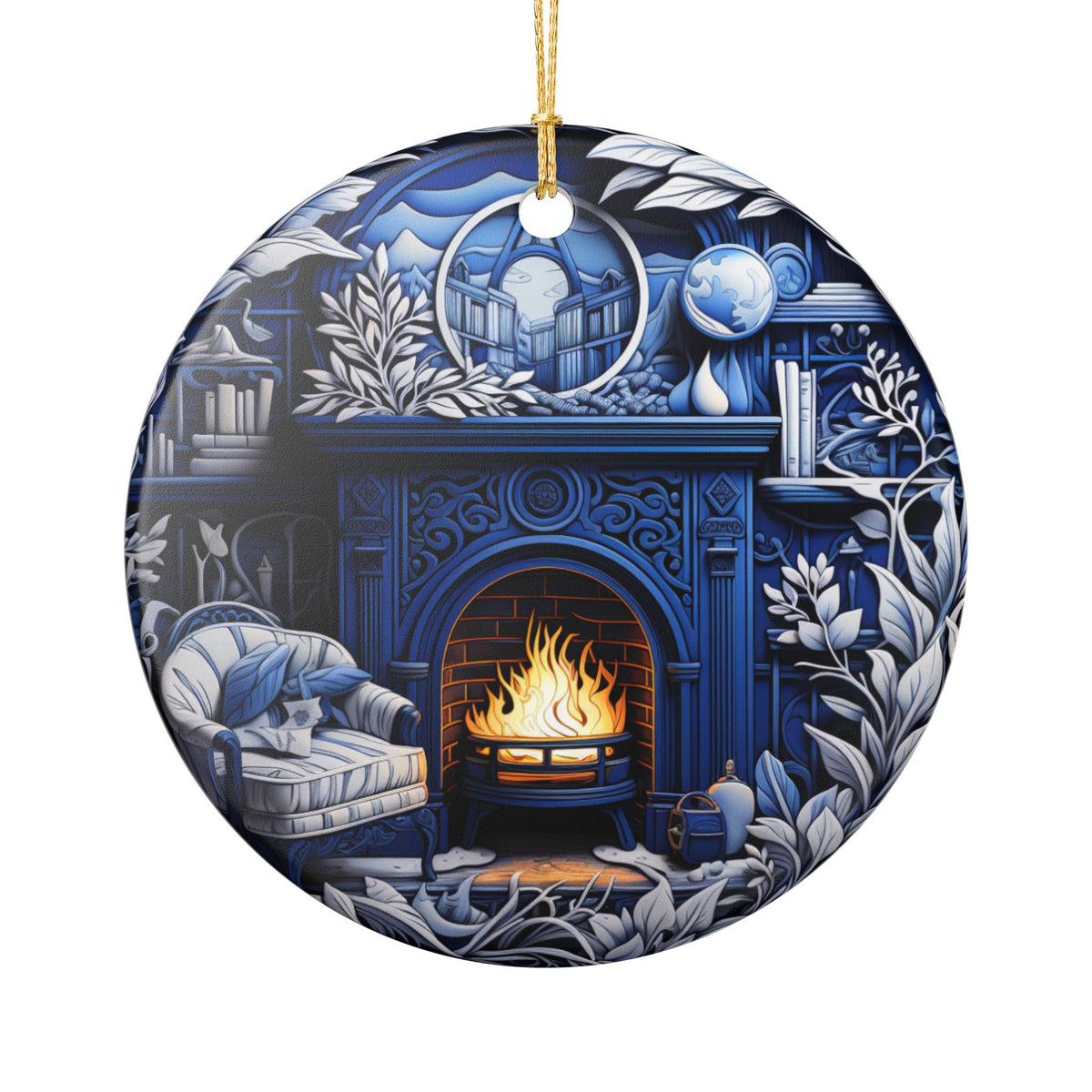 Cozy Blue Fireplace Ceramic Ornament   Item #933152