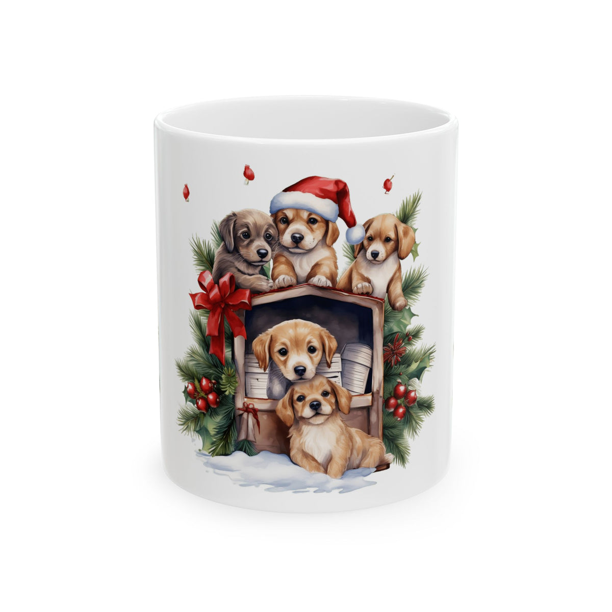 Christmas Puppies Ceramic Mug — Cute Holiday Dogs 11oz   Item #795923