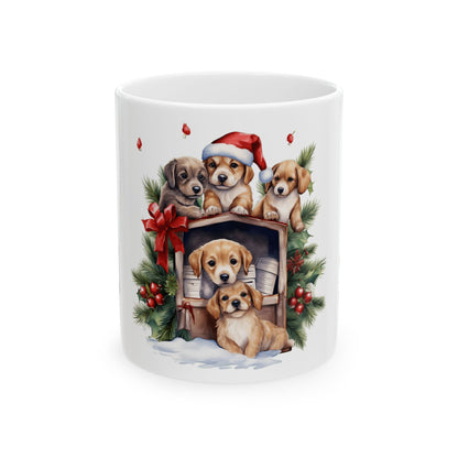 Christmas Puppies Ceramic Mug — Cute Holiday Dogs 11oz   Item #795923