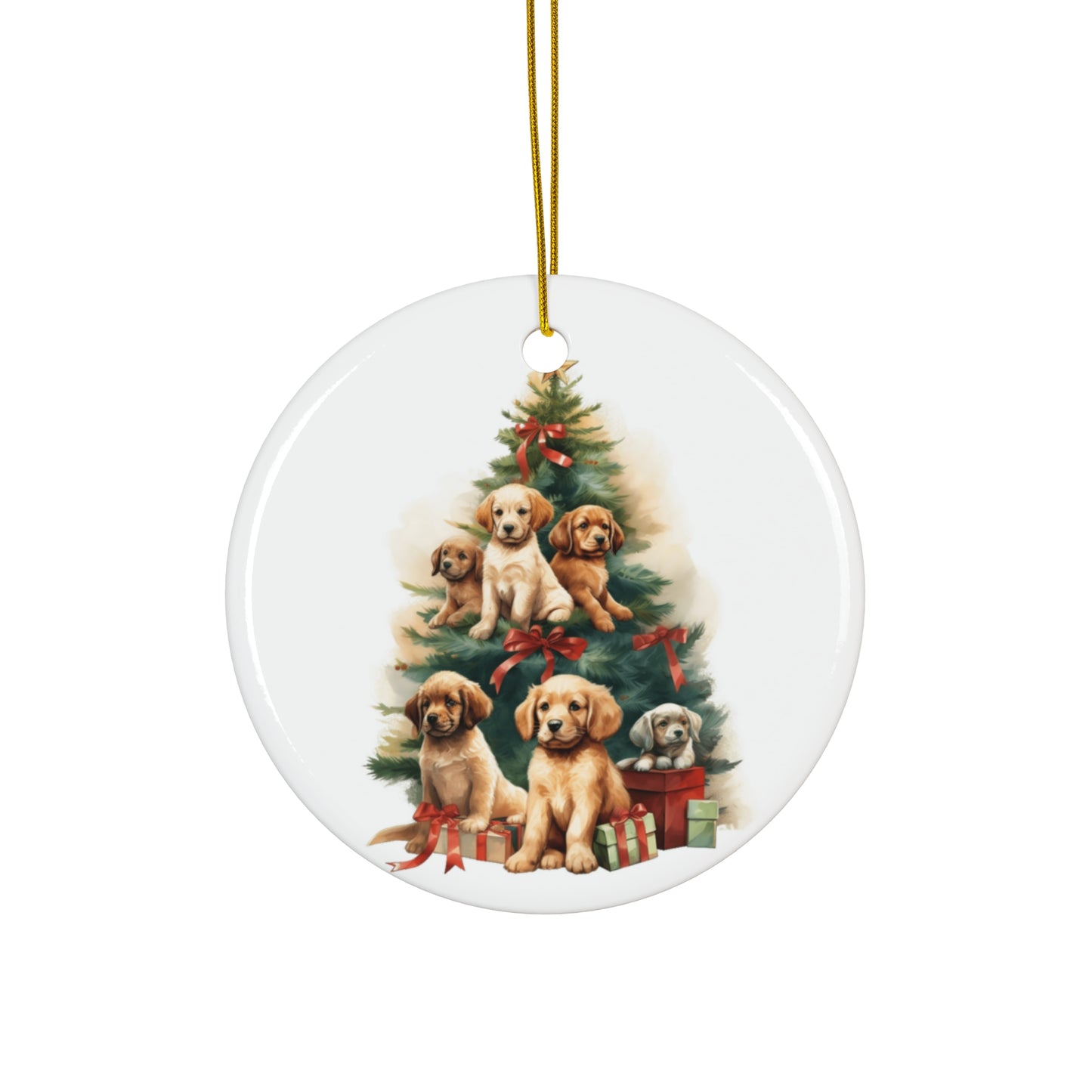 Christmas Tree Dogs Ceramic Disc Ornament             Item #6559637