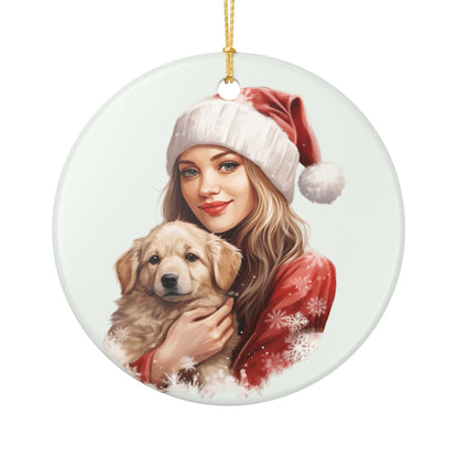 Christmas Ornament – Woman and Puppy Holiday Ceramic Decoration    Item #415633