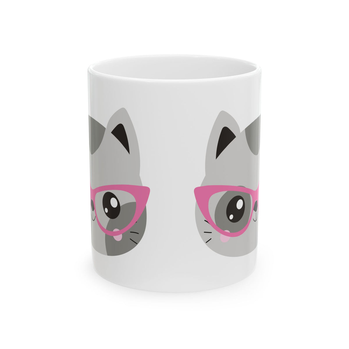 Cat with Pink Glasses Ceramic Mug — Cute Cat Lover Coffee Cup 11oz  Item #869499