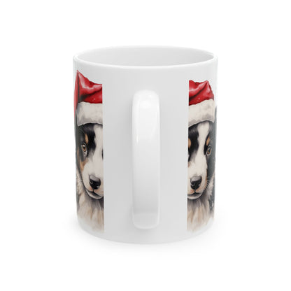 Christmas Puppy Mug — Cute Dog with Santa Hat Ceramic Coffee Cup 11oz  Item #417038
