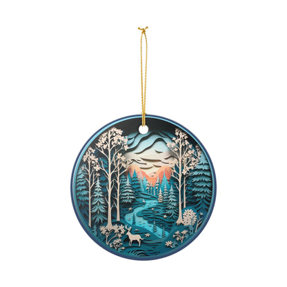 Ceramic Ornament – Mountain Forest River Wildlife Nature Decor   Item #80063