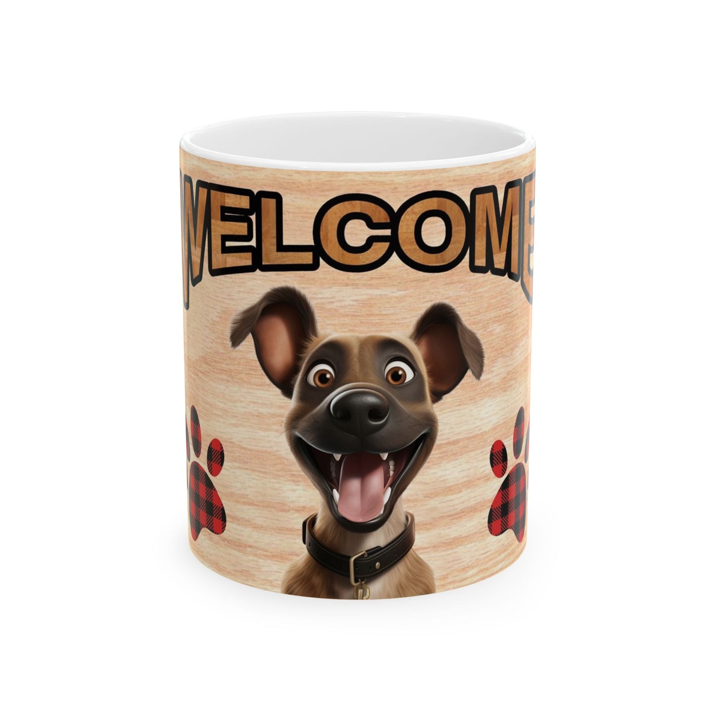 Welcome Dog Illustration Ceramic Mug – Cute Paw Print Coffee Cup 11oz    Item #472347