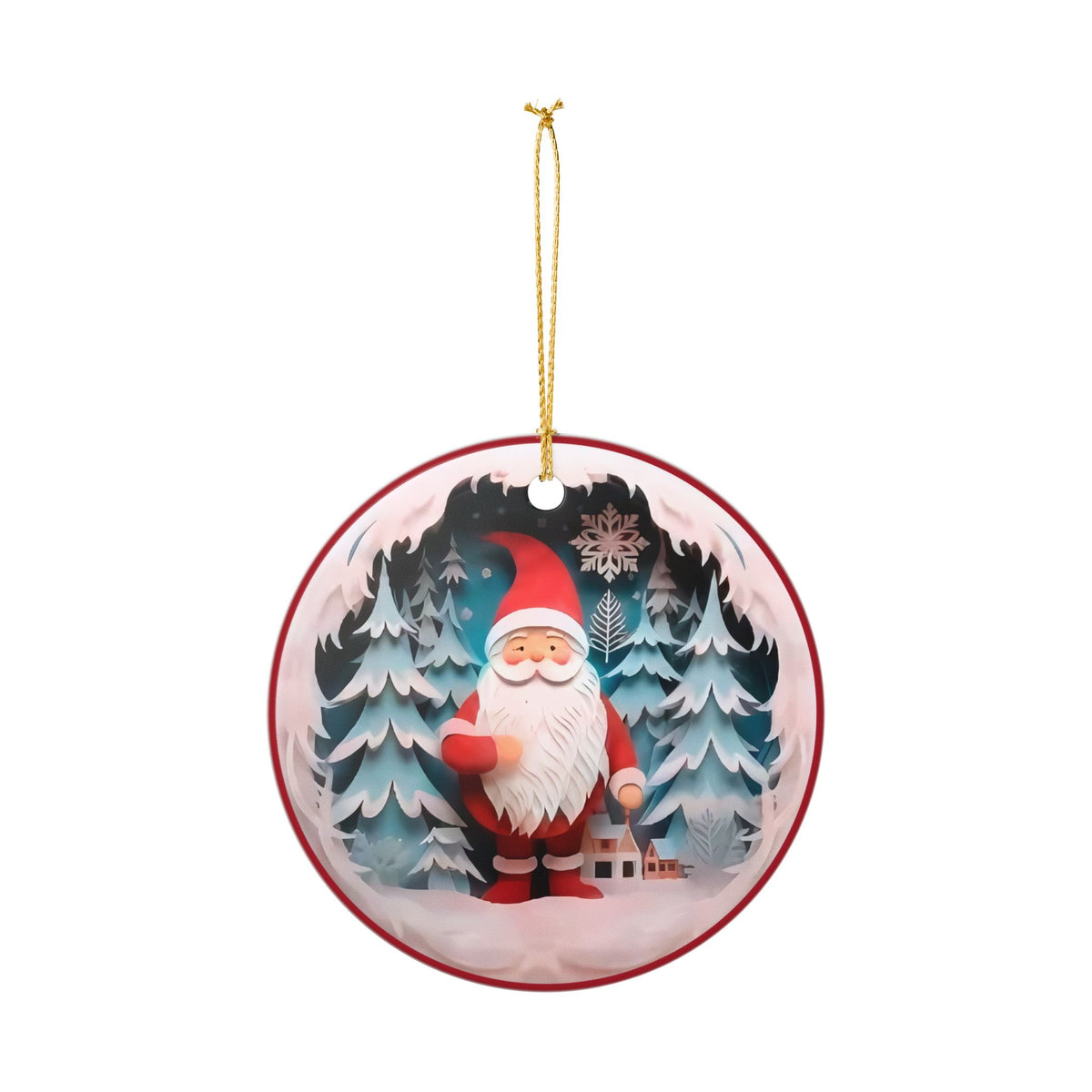 Ceramic Christmas Ornament with Santa and Winter Forest Design   Item #116252