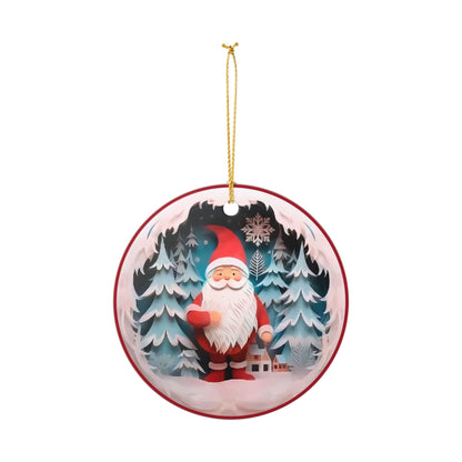 Ceramic Christmas Ornament with Santa and Winter Forest Design   Item #116252