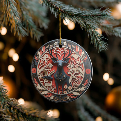 Ceramic Ornament – Nordic Reindeer and Botanical Christmas Tree Decoration    Item #968933