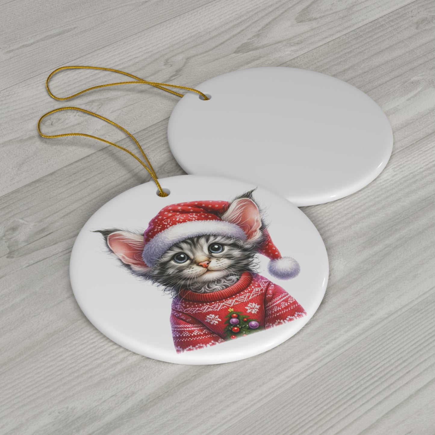 American Curl Christmas Kitten Ceramic Disc Ornament      Item #5512882