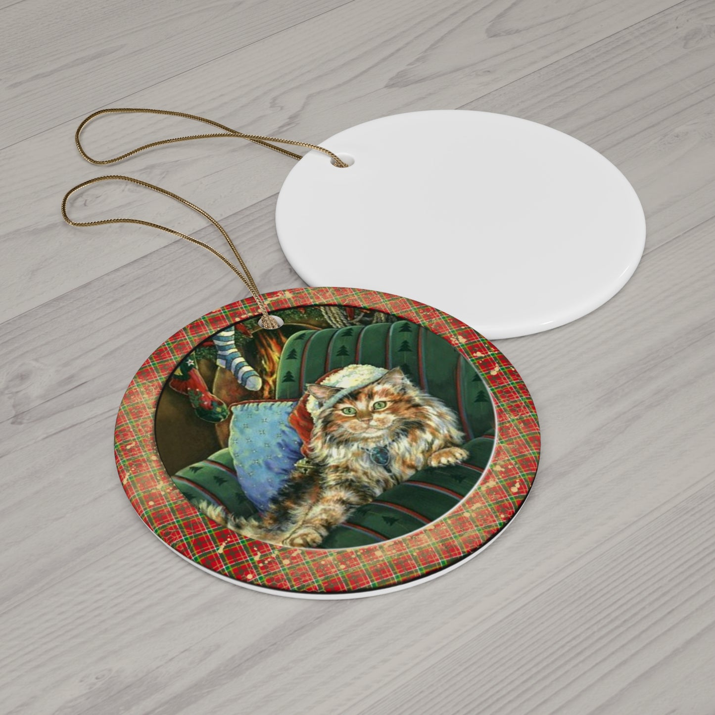 Christmas Kitten Ceramic Disc Ornament    Item #4324263