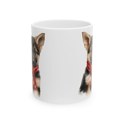 German Shepherd Puppy With Red Christmas Scarf Holiday Mug 11oz  Item #374191