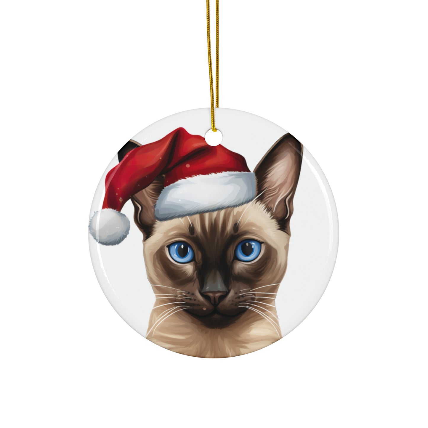 Ceramic Ornament - Tonkinese Cat With Santa Hat      Item #195303