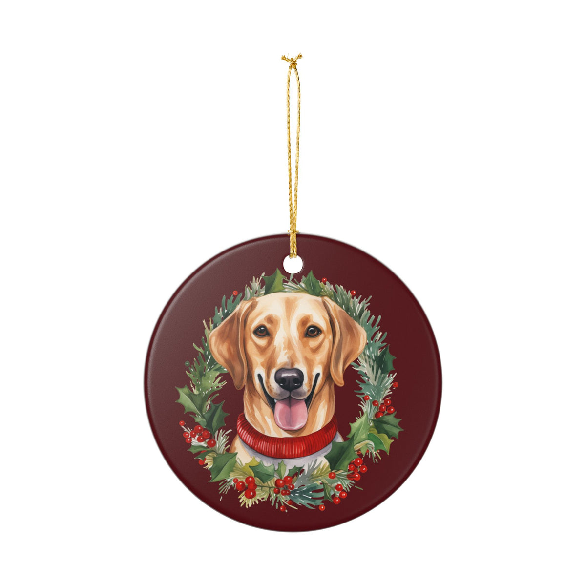 Festive Dog With Christmas Wreath Ceramic Ornament   Item #484209