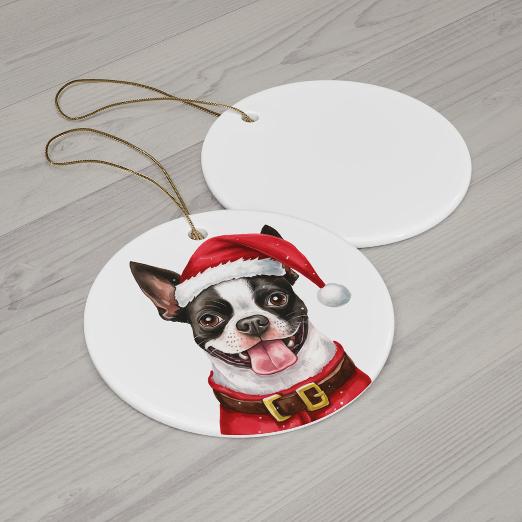 Dog With Christmas Sweater Ceramic Disc Ornament        Item #8389383