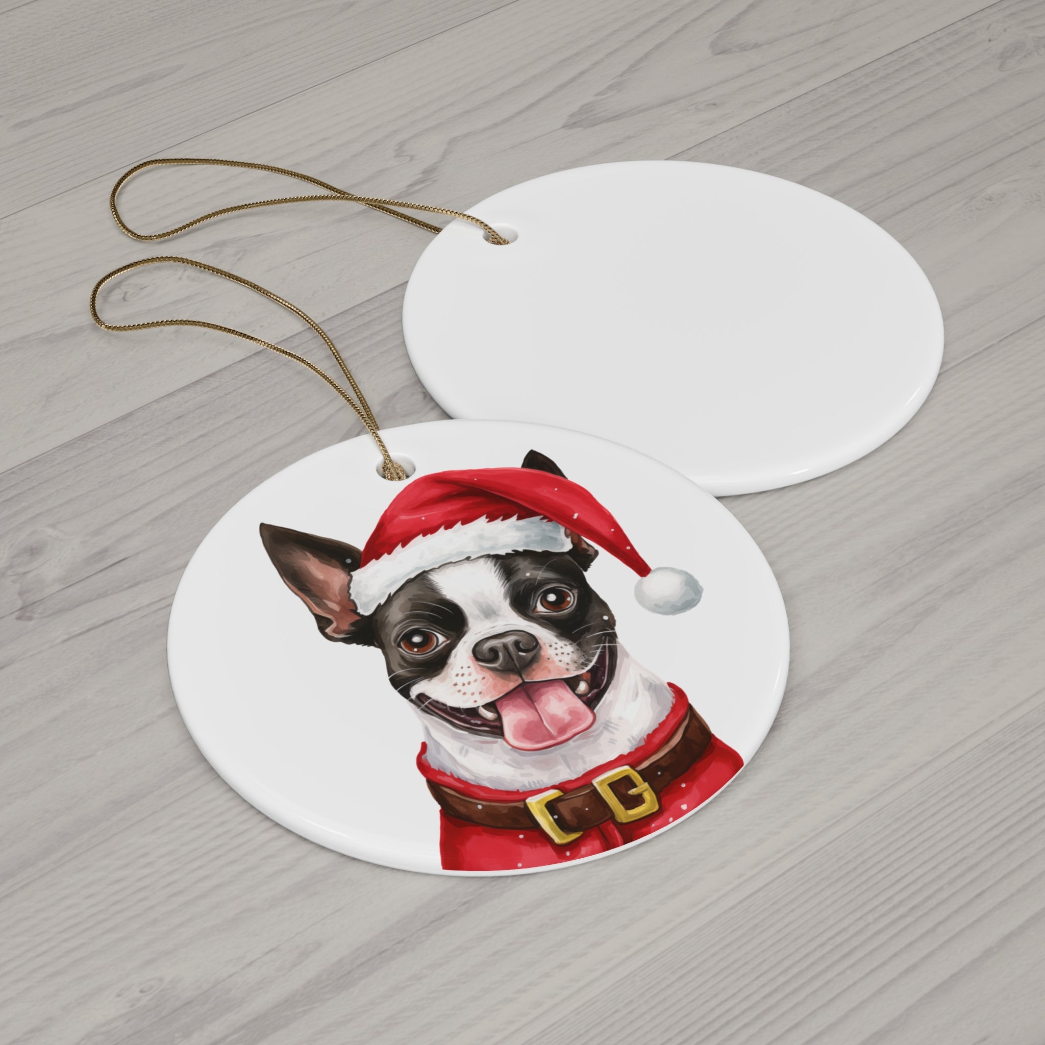 Dog With Christmas Sweater Ceramic Disc Ornament        Item #8389383