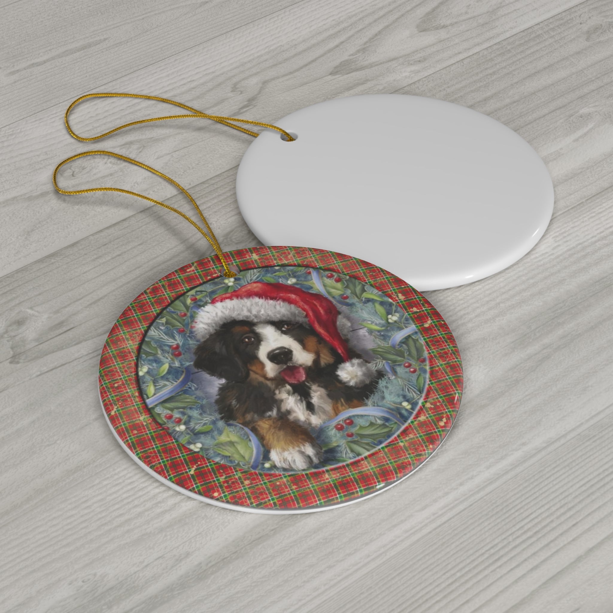 Christmas Pup Ceramic Disc Ornament       Item #5087554