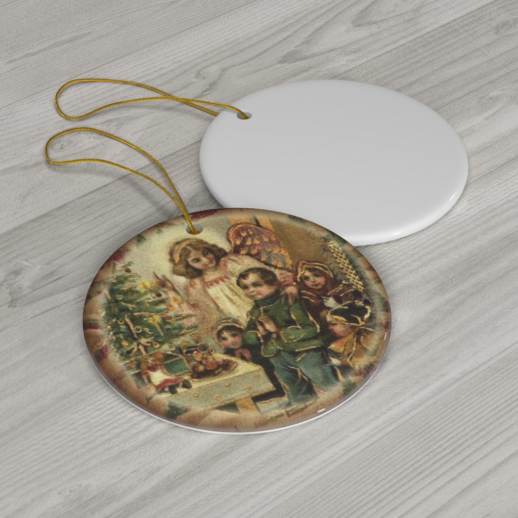 Angel With Kids Ceramic Disc Ornament        Item #471407