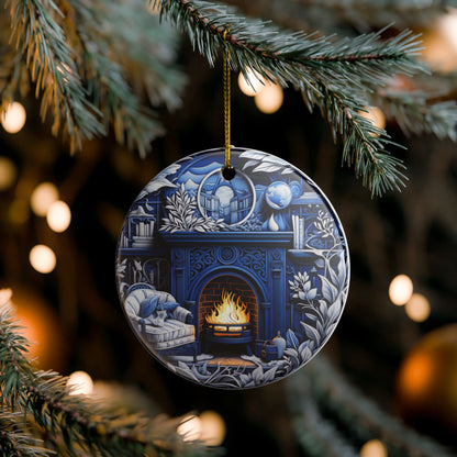Cozy Blue Fireplace Ceramic Ornament   Item #933152