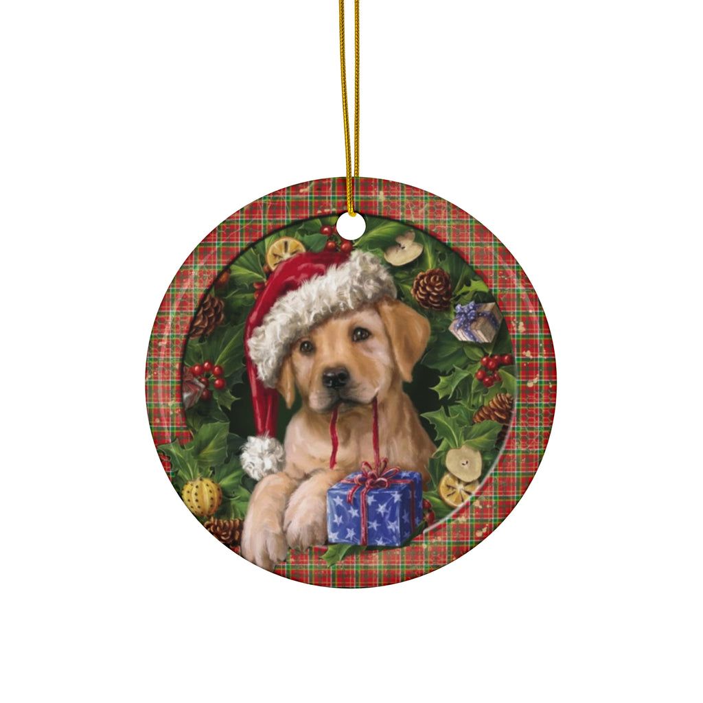 Christmas Pup Ceramic Disc Ornament      Item #9107225