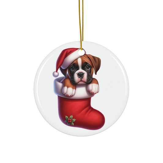 Boxer Christmas Stocking Ceramic Disc Ornament     Item #4869186