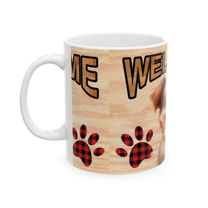 Welcome Puppy Ceramic Mug — Cute Dog Paw Print Coffee Cup 11oz   Item #67023