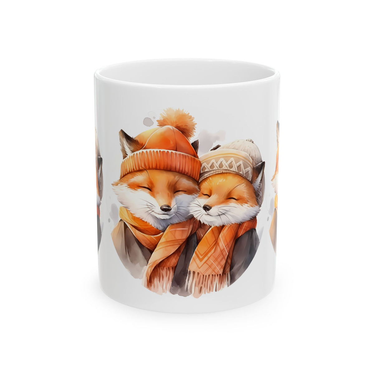 Cozy Fox Couple Ceramic Mug — Cute Winter Foxes 11oz   Item #656916
