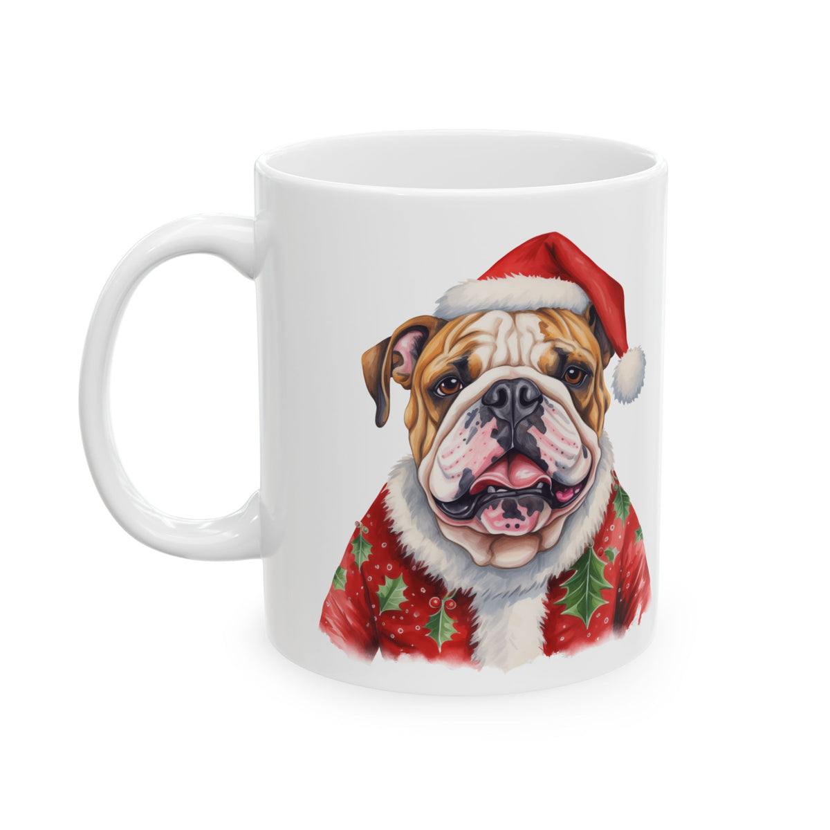 Christmas Bulldog Mug – Festive Santa Dog Holiday Coffee Cup 11oz   Item #44781