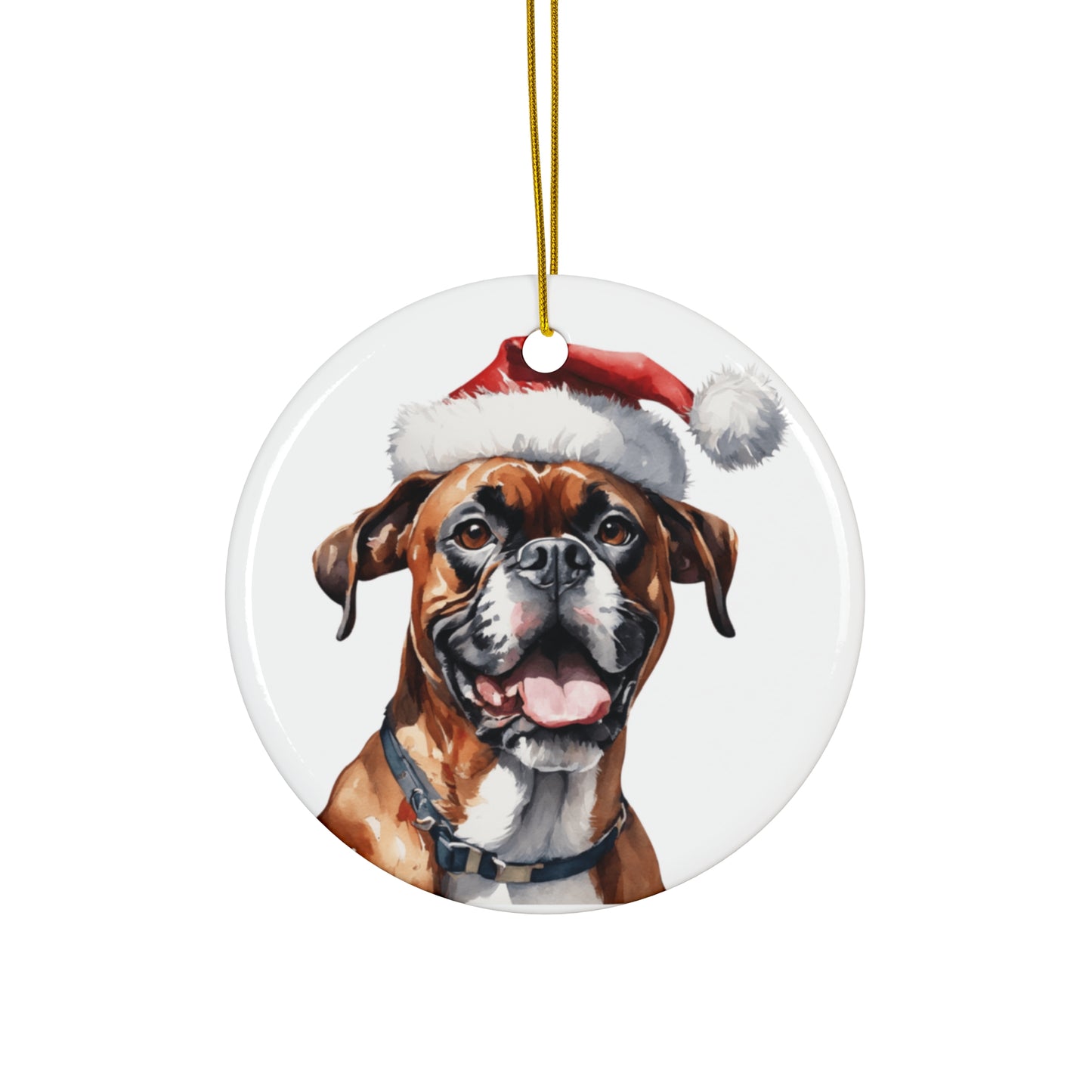 Boxer Dog With Santa Hat Ceramic Disc Ornament          Item #6700857