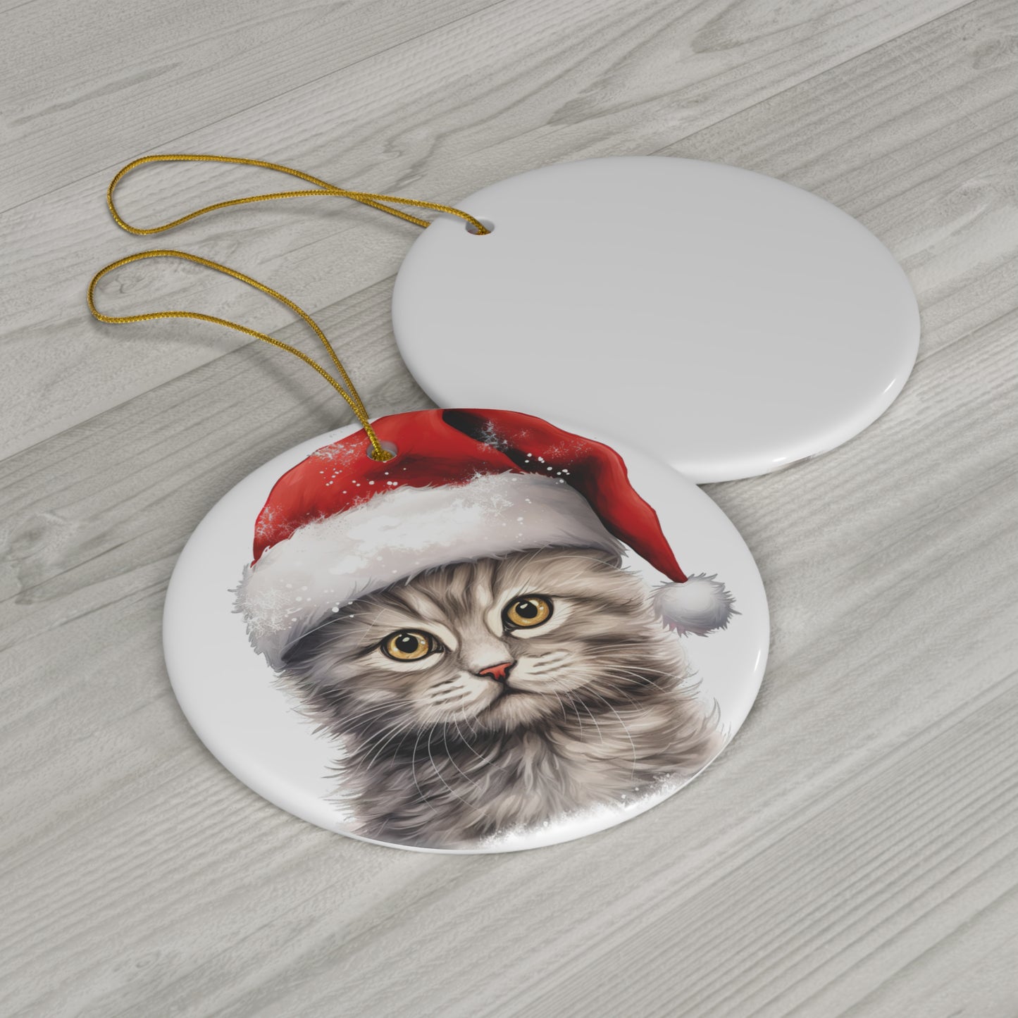 Ceramic Ornament - Selkirk Rex Kitten With Santa Hat      Item #4640943