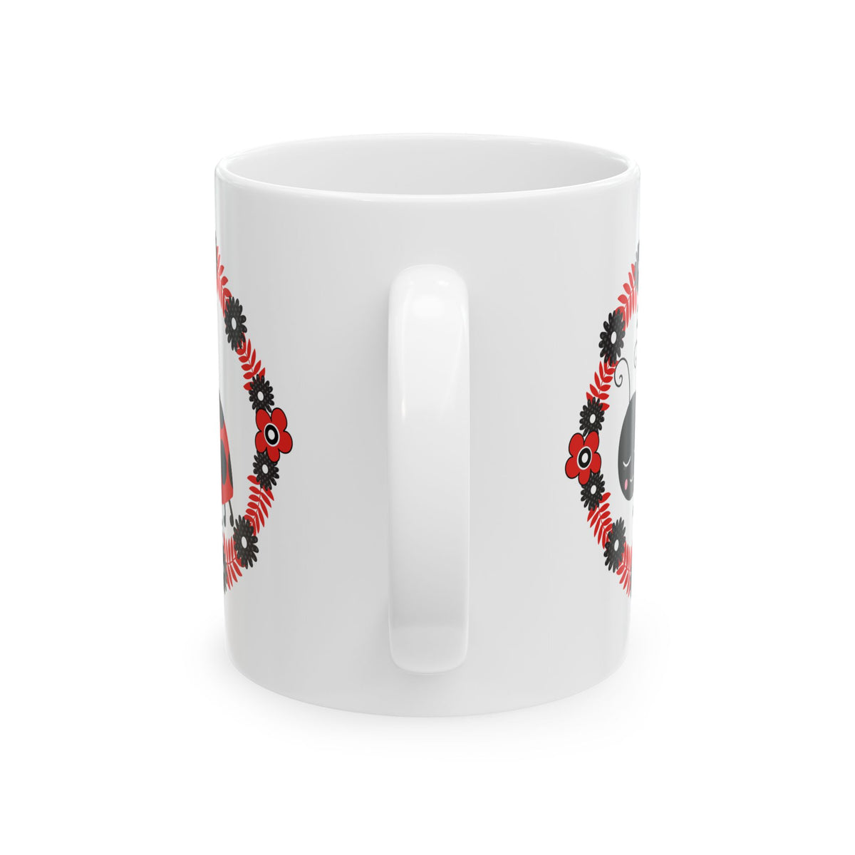 Floral Ladybug Ceramic Mug – Floral Coffee Cup 11oz    Item #311495