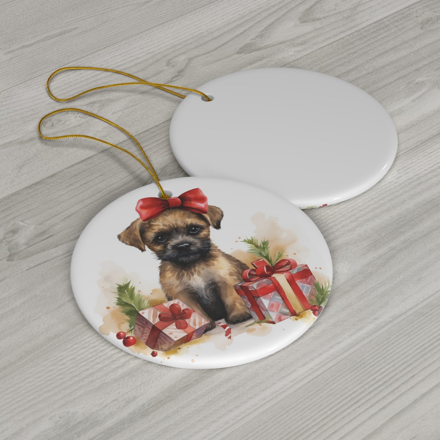 Ceramic Ornament - Christmas Border Terrier Dog      Item #3042763