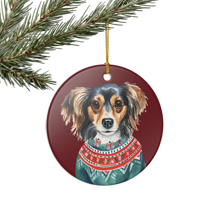 Ceramic Christmas Ornament – Festive Dog in Sweater Holiday Tree Decor    Item #71791