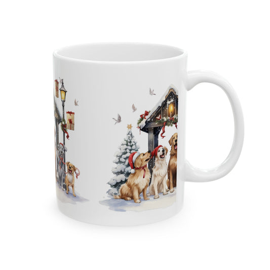 Christmas Dogs Ceramic Mug — Festive Golden Retrievers by Lantern 11oz   Item #955473