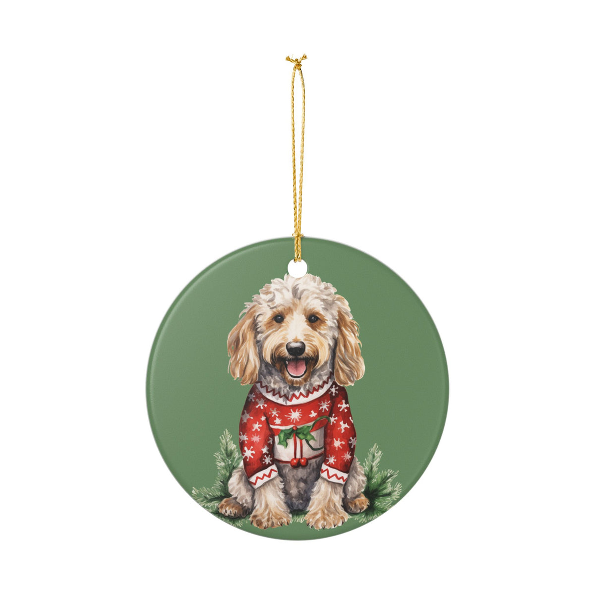 Christmas Dog in Sweater Ceramic Ornament   Item #29217