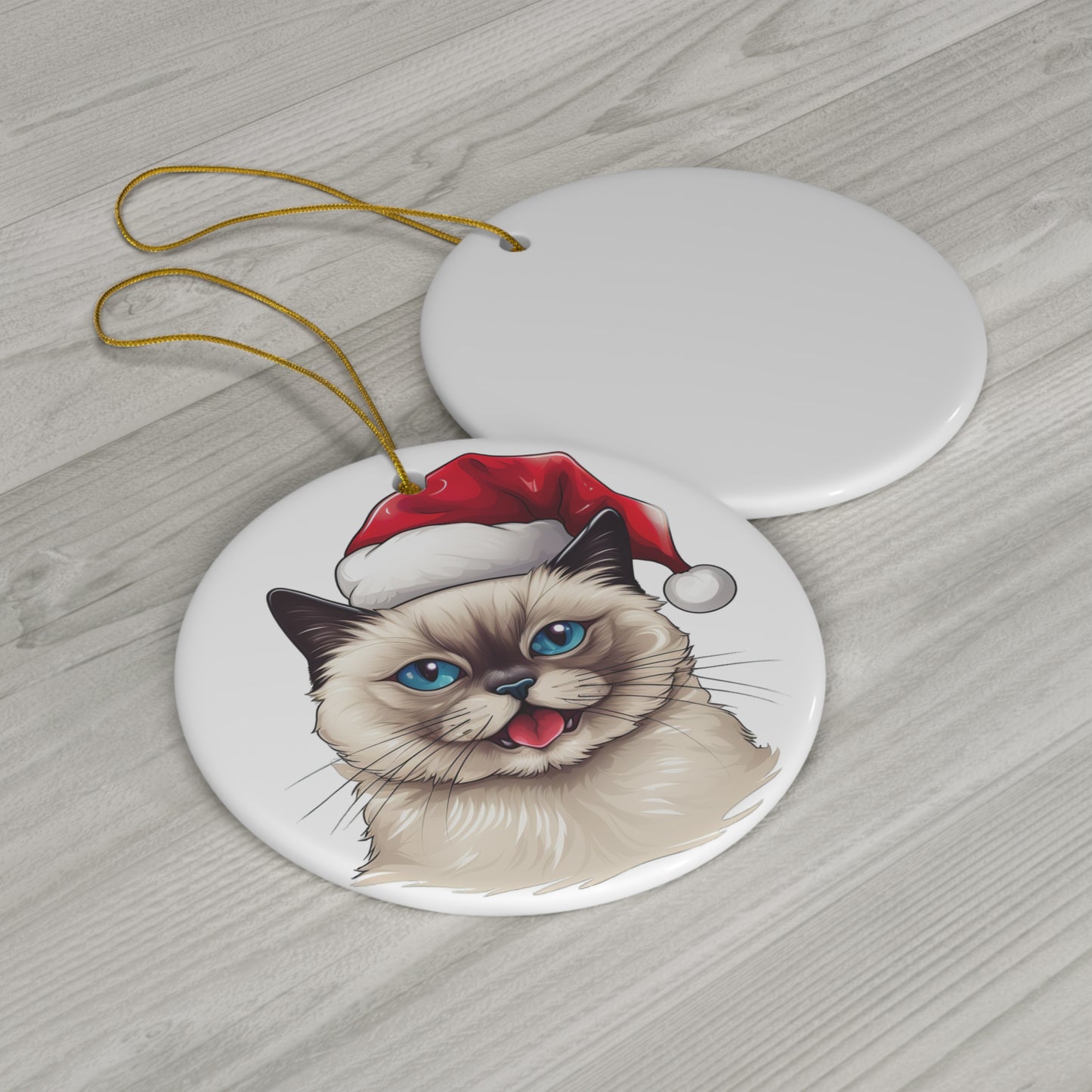 Ceramic Ornament - Birman Cat With Santa Hat      Item #6820331