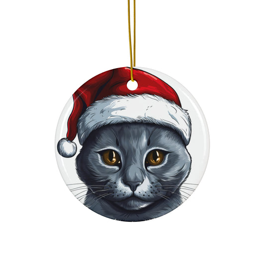 Russian Blue Cat With Santa Hat Ceramic Ornament     Item #5394006