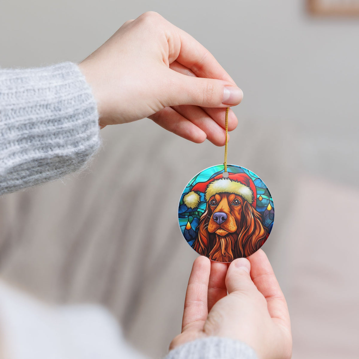 Santa Dog Ceramic Christmas Ornament   Item #154087