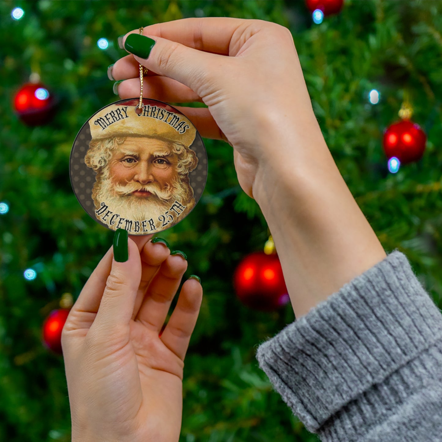 Merry Christmas Santa Ceramic Disc Ornament        Item #7805365