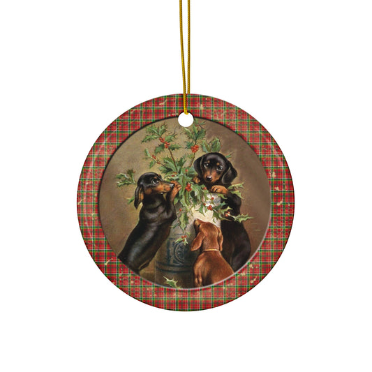 Christmas Pups Ceramic Disc Ornament       Item #114548