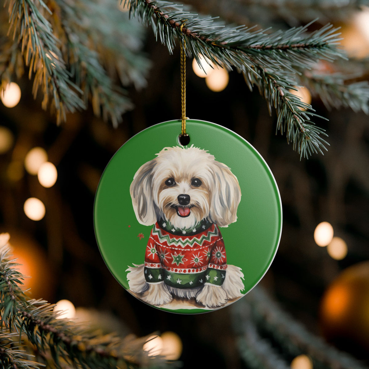 Christmas Dog in Sweater Ceramic Ornament   Item #199086