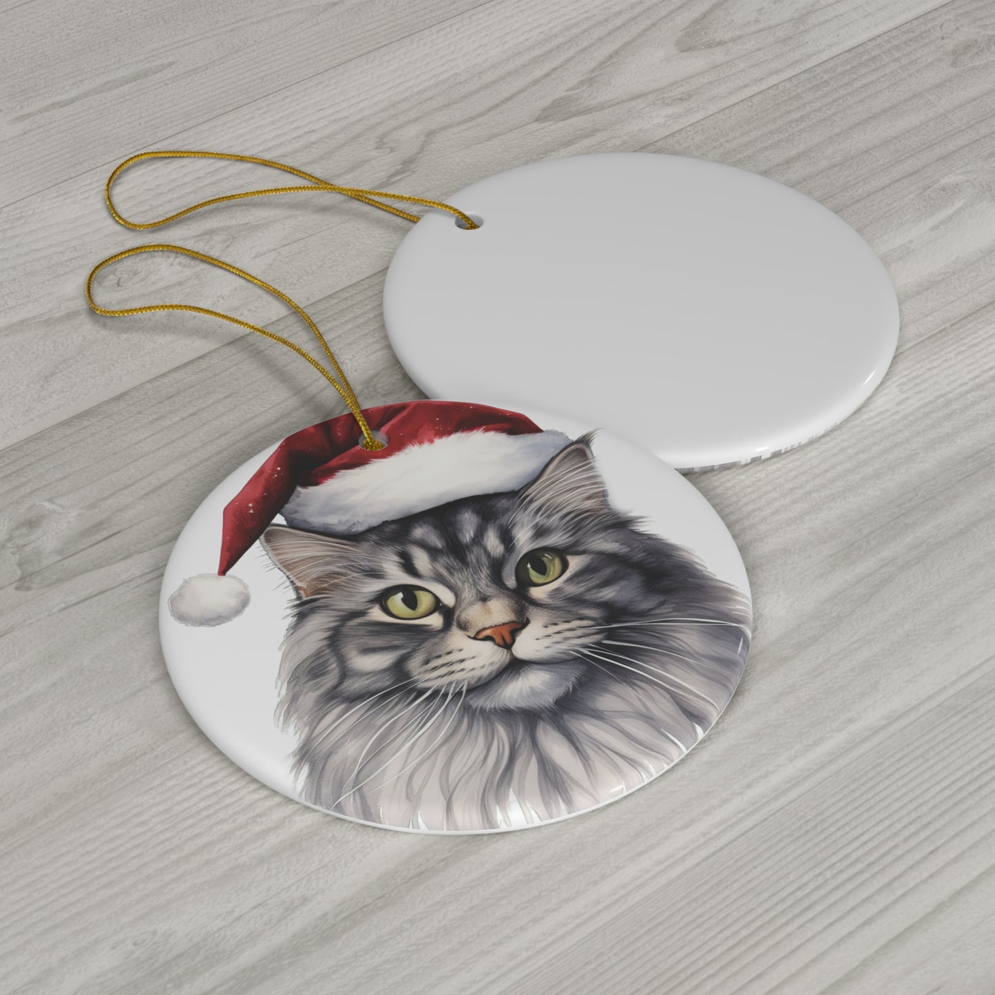 Maine Coon Cat With Santa Hat Ceramic Ornament      Item #7008686