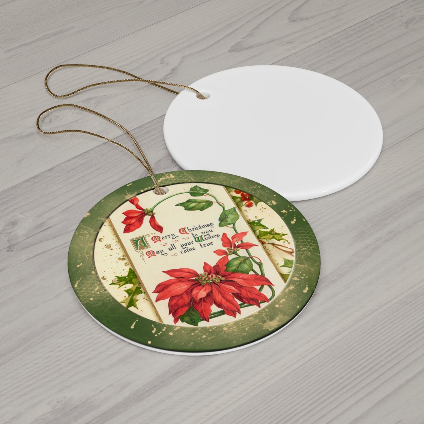 Poinsette Ceramic Disc Ornament      Item #3618736