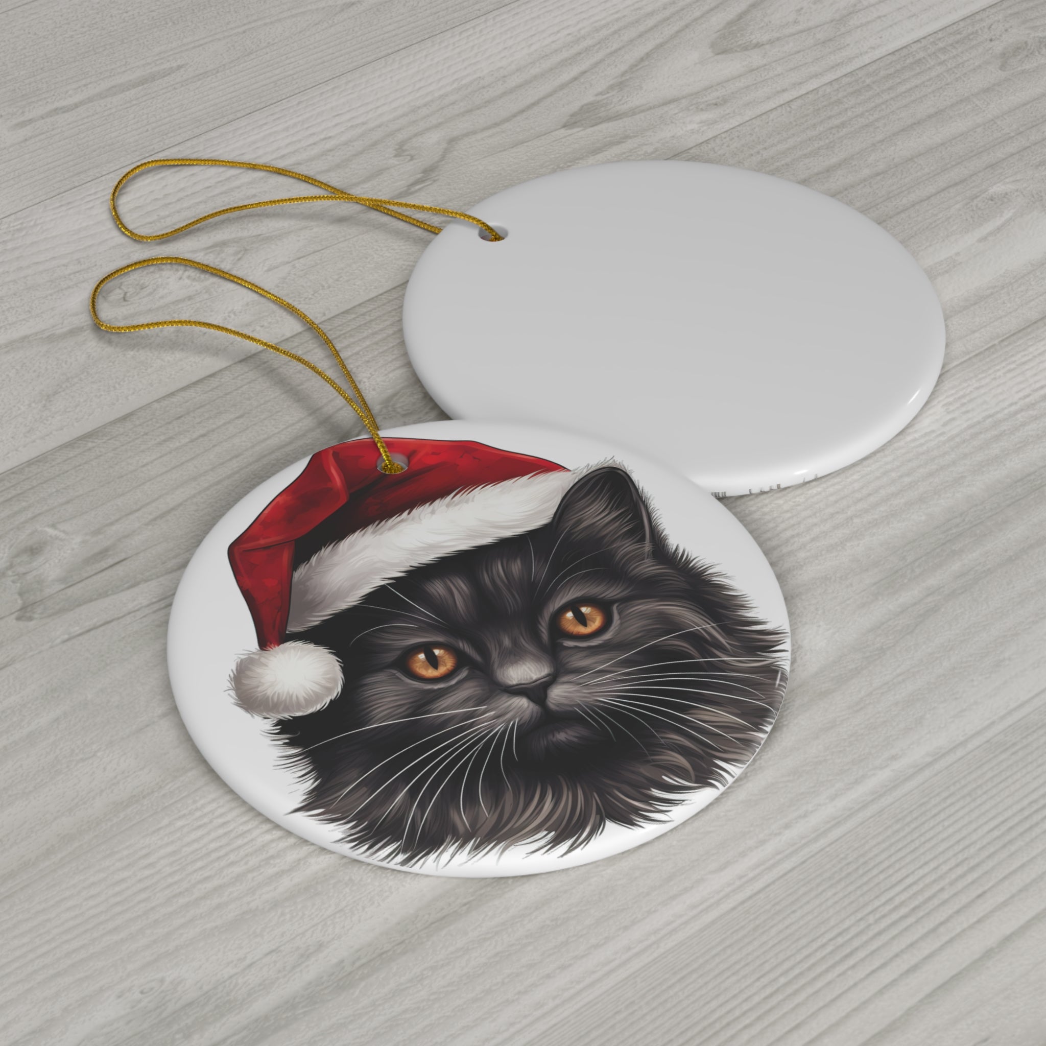Chantilly Tiffany Cat With Santa Hat Ceramic Ornament      Item #6302318
