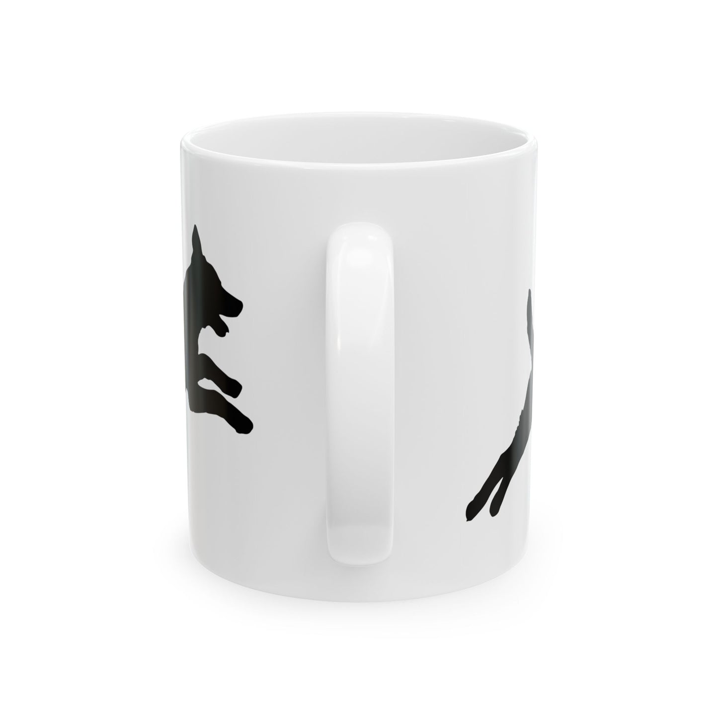 Dog Silhouette Ceramic Mug — Playful Leaping Dogs Coffee Cup 11oz   Item #28577