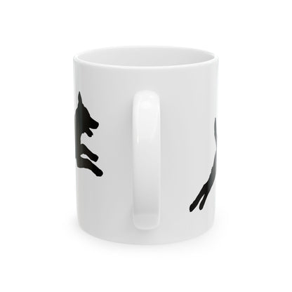 Dog Silhouette Ceramic Mug — Playful Leaping Dogs Coffee Cup 11oz   Item #28577