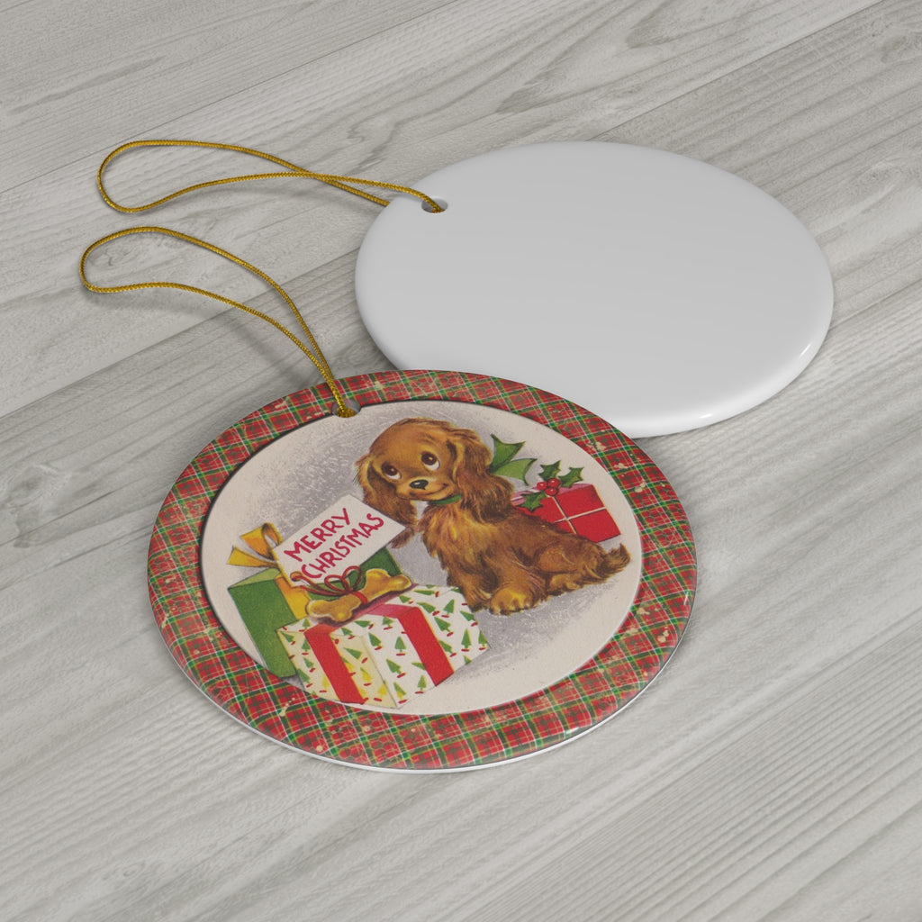 Christmas Pup Ceramic Disc Ornament       Item #3434148