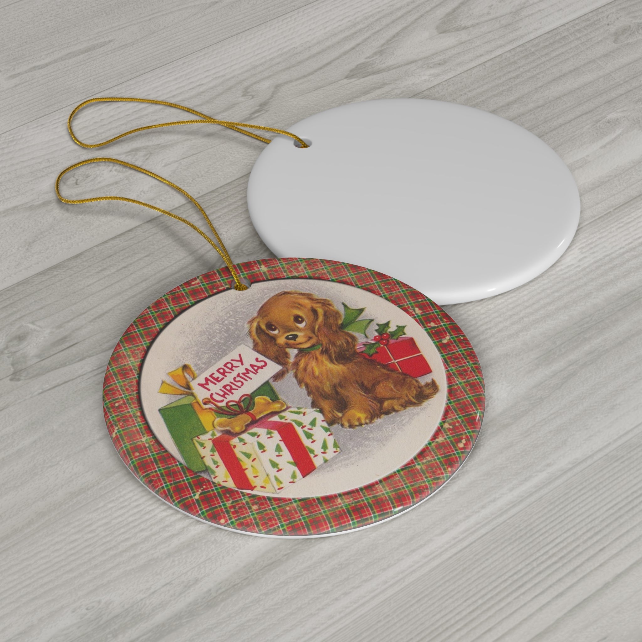 Christmas Pup Ceramic Disc Ornament       Item #3434148