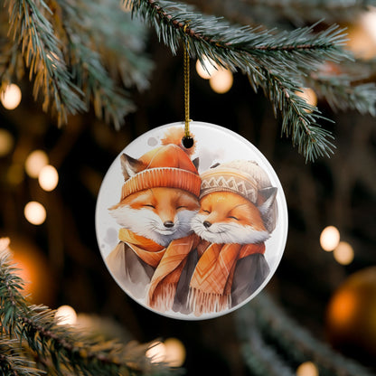 Ceramic Ornament – Cozy Winter Fox Couple Holiday Decoration   Item #257947